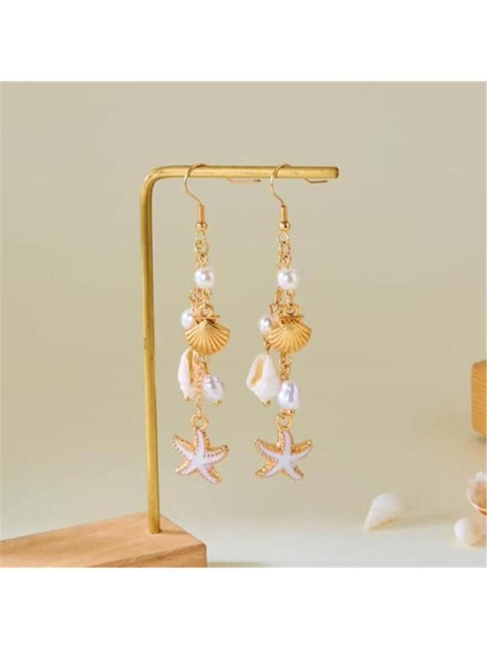 Beach Boho Starfish Shell Dangle Drop Earrings - Picture 3 of 3